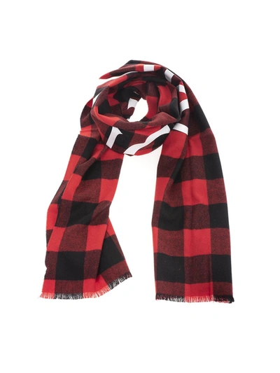 Shop Moncler Branded Checked Scarf In Red And Black