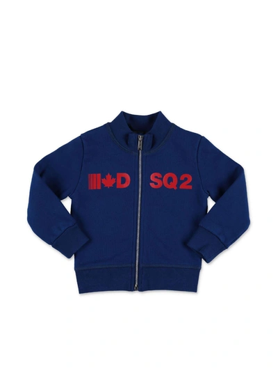 Shop Dsquared2 Blue Zip Sweatshirt With Logo