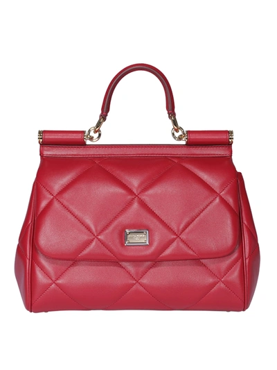 Shop Dolce & Gabbana Sicily M Bag In Aria Matelasse Calfskin In Red