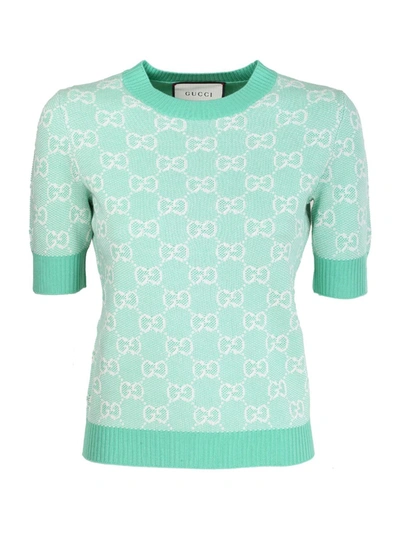 Shop Gucci Gg Wool And Cotton Pique T-shirt In Green