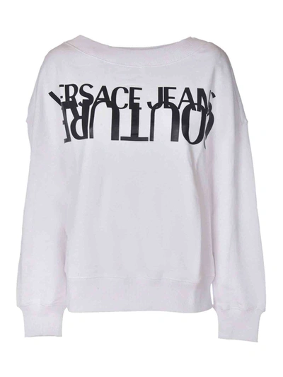 Shop Versace Jeans Couture Black Logo Print Sweatshirt In White
