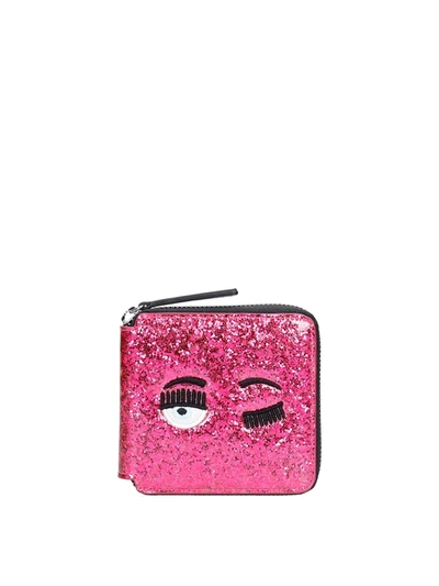 Shop Chiara Ferragni Flirting Glitter Wallet In Fuchsia