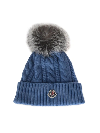 Shop Moncler Pom Pon Beanie In Light Blue