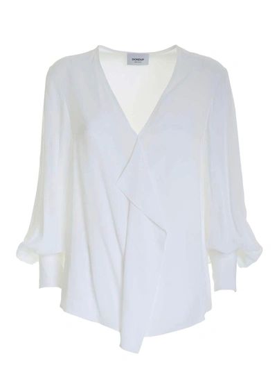 Shop Dondup V-neck Silk Blouse In White