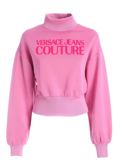 Shop Versace Jeans Couture Logo High Neck Sweatshirt In Pink