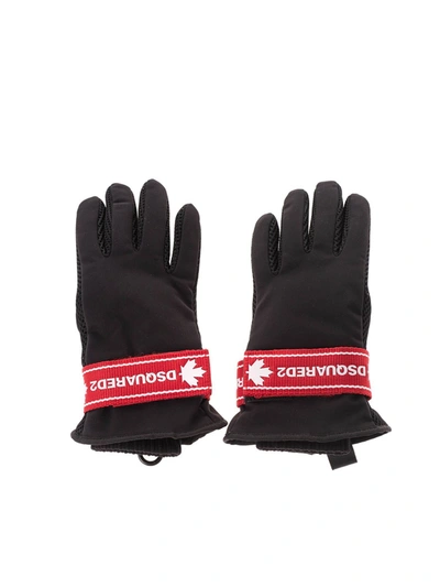Shop Dsquared2 Logo Tape Gloves In Black And Red