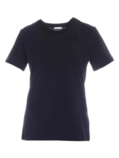 Shop Moncler Maxi Logo Patch T-shirt In Black