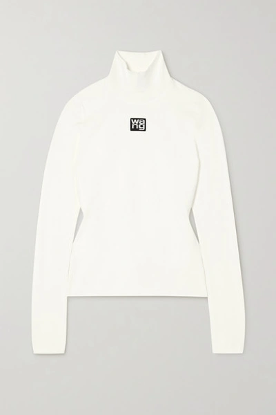 Shop Alexander Wang T Appliquéd Stretch-knit Turtleneck Top In White