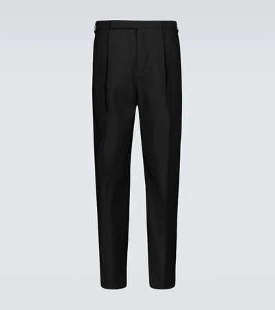 Shop Saint Laurent Wool And Silk-blend Tailored Pants In Black