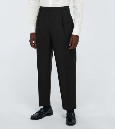 Shop Saint Laurent Wool And Silk-blend Tailored Pants In Black