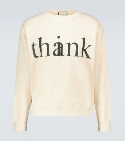 Shop Gucci Think/thank Crewneck Sweatshirt In Neutrals