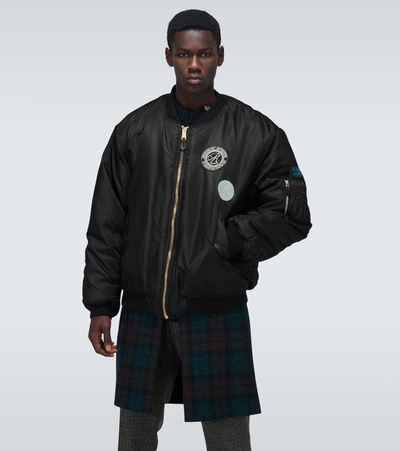 Shop Raf Simons Nylon Bomber Jacket With Wool Layer In Black