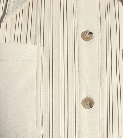Shop Nanushka Blaine Pleated Faux Leather Shirt In White