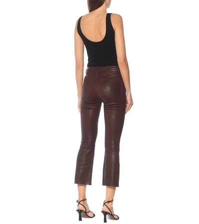 Shop Frame Le Mini Boot Leather Pants In Brown