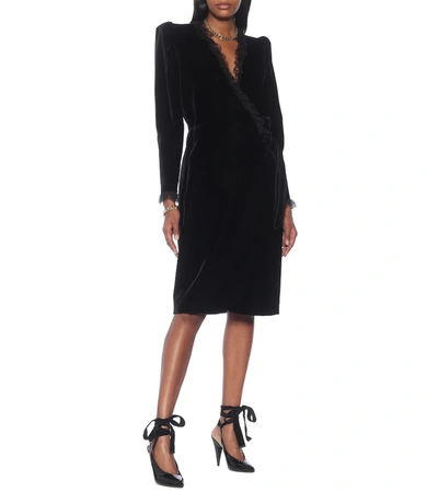 Shop Saint Laurent Velvet Midi Dress In Black