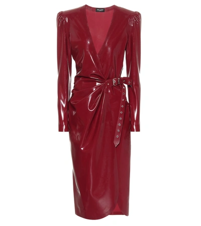 Shop Saint Laurent Latex Wrap Midi Dress In Red