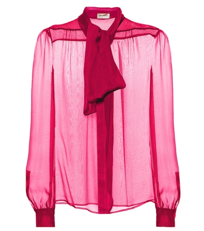 Shop Saint Laurent Silk Mousseline Blouse In Pink