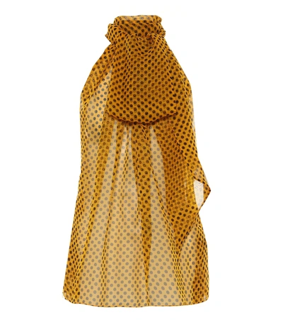 Shop Saint Laurent Polka-dot Silk Mousseline Top In Yellow
