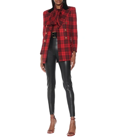 Shop Saint Laurent Checked Silk Mousseline Blouse In Red