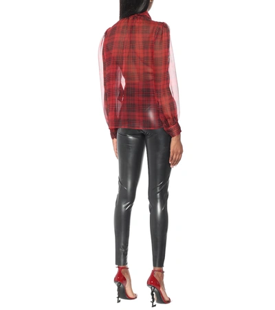 Shop Saint Laurent Checked Silk Mousseline Blouse In Red