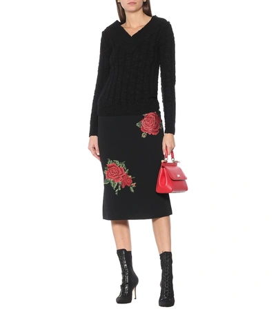 Shop Dolce & Gabbana Off-shoulder Wool-blend Sweater In Black
