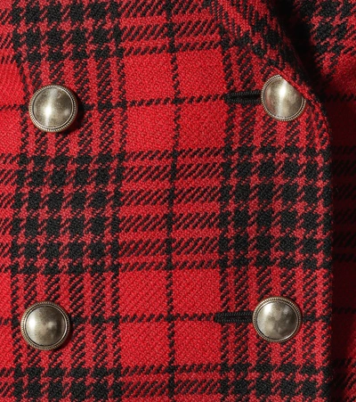 Shop Saint Laurent Checked Virgin Wool Blazer In Red