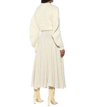 Shop Jil Sander High-rise Wool Midi Skirt In Grey