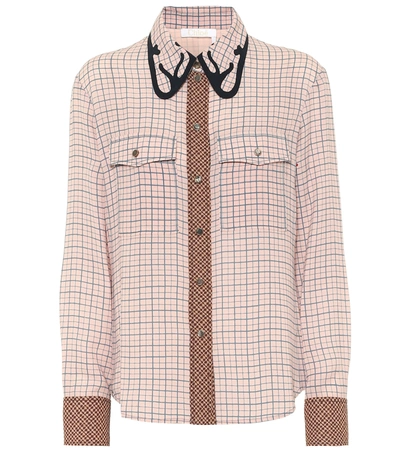 Shop Chloé Checked Silk Blouse In Pink