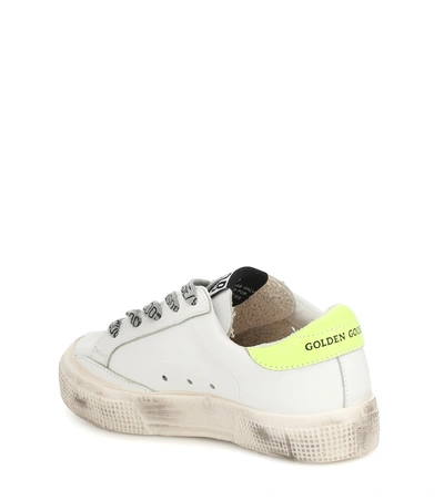 Shop Golden Goose Super-star Leather Sneakers In White/bluette/yellow Fluo