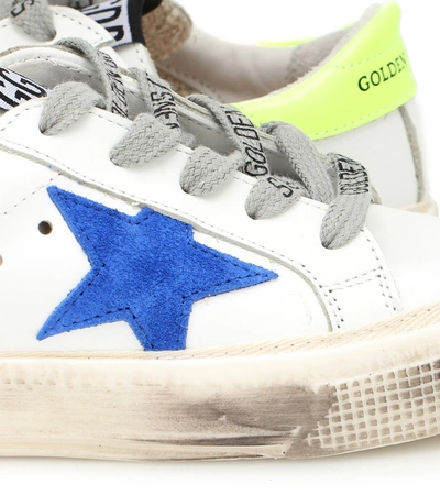 Shop Golden Goose Super-star Leather Sneakers In White/bluette/yellow Fluo