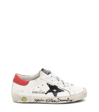 Shop Golden Goose Super-star Leather Sneakers In White/black/red