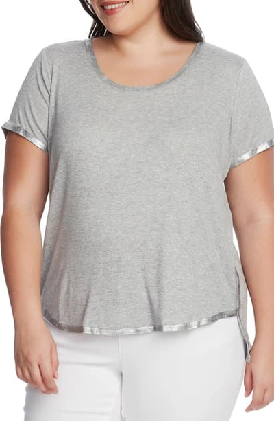 Shop Vince Camuto Foil Rib Detail T-shirt In Silver Heather