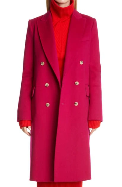 Shop St John Double Breasted Wool Coat In Orchid