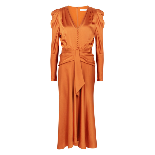 burnt orange midi dress