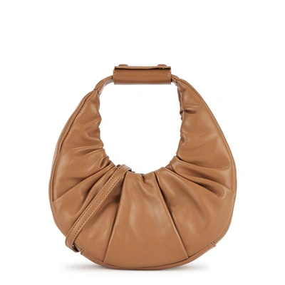 Shop Staud Moon Mini Brown Leather Top Handle Bag In Light Brown