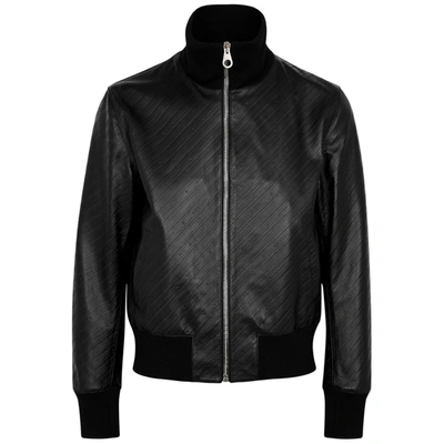 Shop Givenchy Black Embossed Leather Bomber Jacket