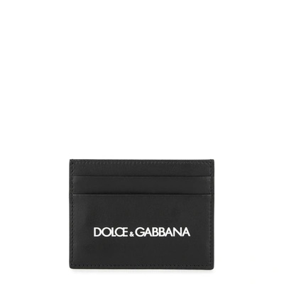 Shop Dolce & Gabbana Black Logo Leather Card Holder In Black And White