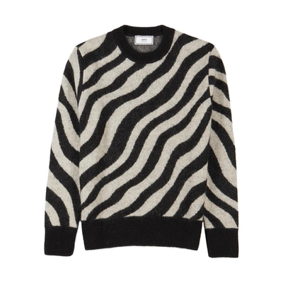 Shop Ami Alexandre Mattiussi Zebra-intarsia Mohair-blend Jumper In Black And White