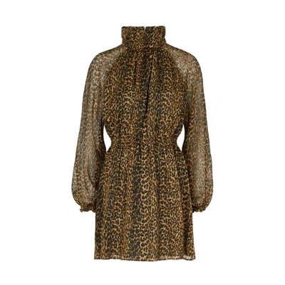 Shop Saint Laurent Leopard-print Wool Mini Dress
