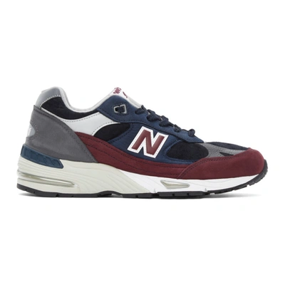Shop New Balance Navy And Burgundy Made In Uk 991 Sneakers In Navy/bordx