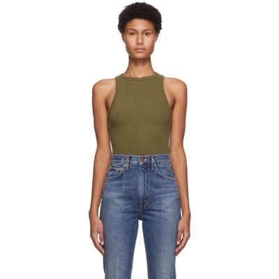 Shop Agolde Green Rib High Neck Tank Top In Succulent