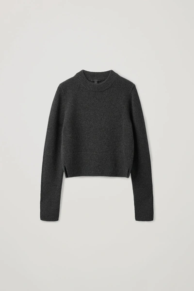 Shop Cos Recycled Cashmere-wool Mix Cropped Jumper In Grey