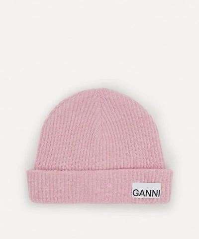 Shop Ganni Recycled Wool-blend Beanie Hat In Sweet Lilac