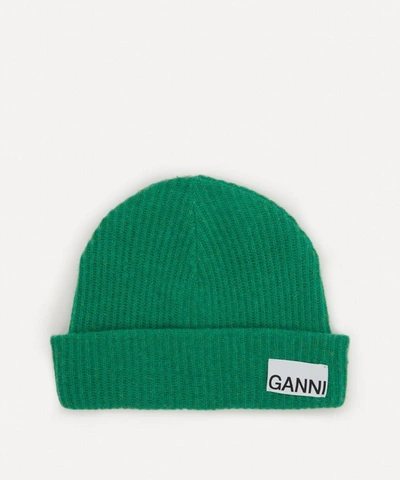 Shop Ganni Recycled Wool-blend Beanie Hat In Foliage Green