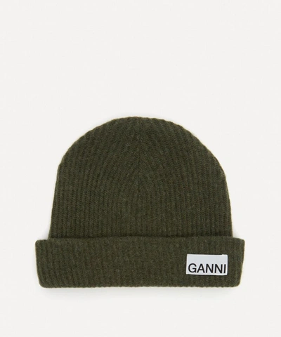 Shop Ganni Recycled Wool-blend Beanie Hat In Kalamata
