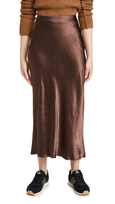 Shop Vince Side Slit Slip Skirt In Brown Stone