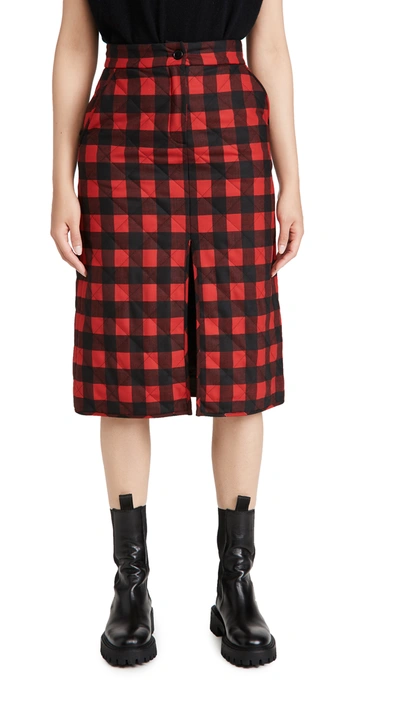 Shop Msgm Checked Midi Skirt In Red/black