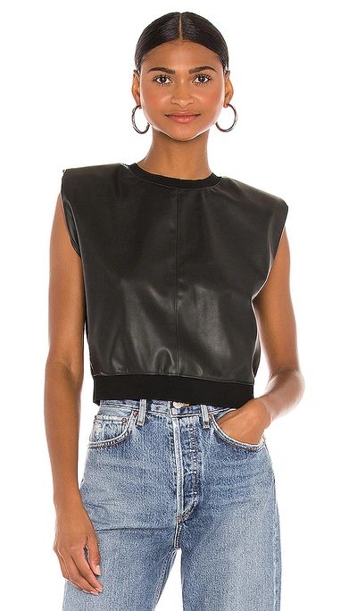 Shop Alice And Olivia Kendrick Vegan Leather Top In Black