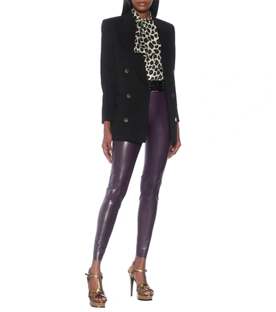 Shop Saint Laurent Latex Leggings In Purple