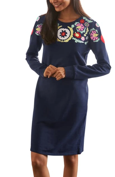 Shop Boden Crewneck Sweatshirt Dress In Navy, Multi Embroidery